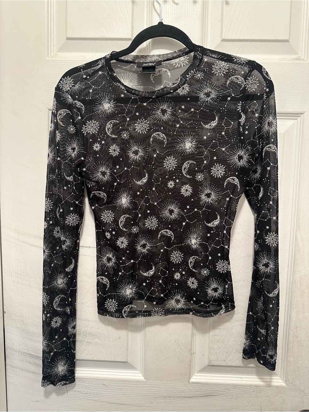 Celestial Long-Sleeve Mesh Top - Black Whimsigoth Goth Festival Y2K